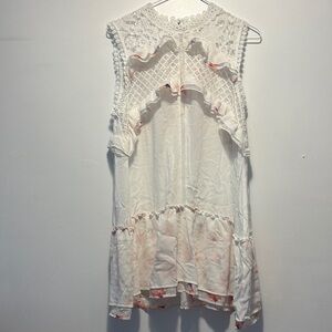 NWOT POL White and Pink Lace Blouse